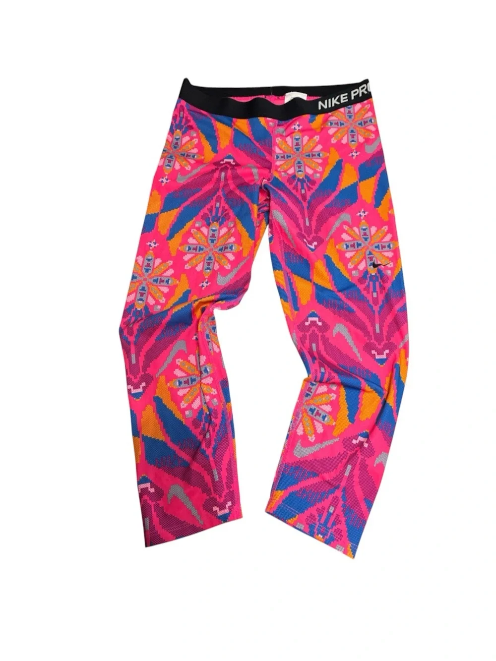 Nike Pro Hyperwarm Pixel Print Leggings Pink Blue Geometric Size Large